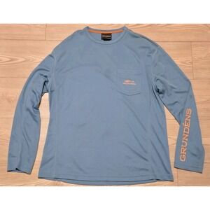 Grundens Long Sleeve Shirt Mens Large Teal Blue Green Sleeve Logo